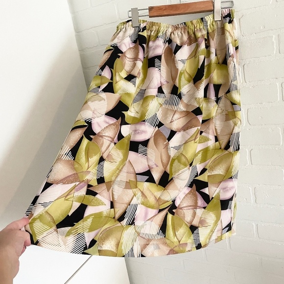 Vintage Midi Skirt Geometric print Lime green Lavender Tan Black Sz 16 - Picture 3 of 8